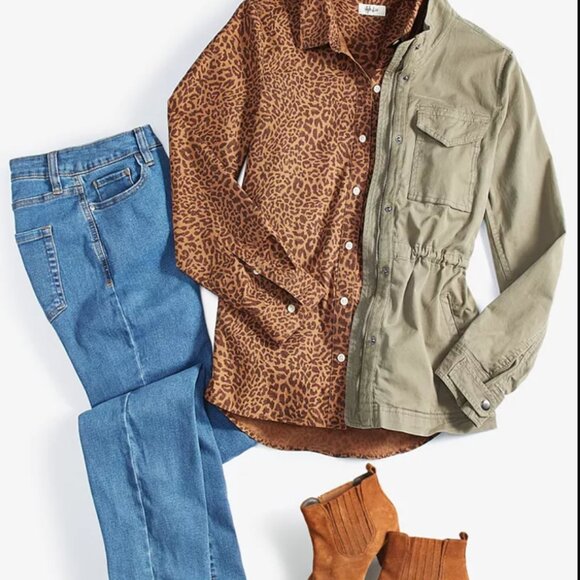 Style & Co army green twill utility jacket PP petite small - Picture 4 of 5